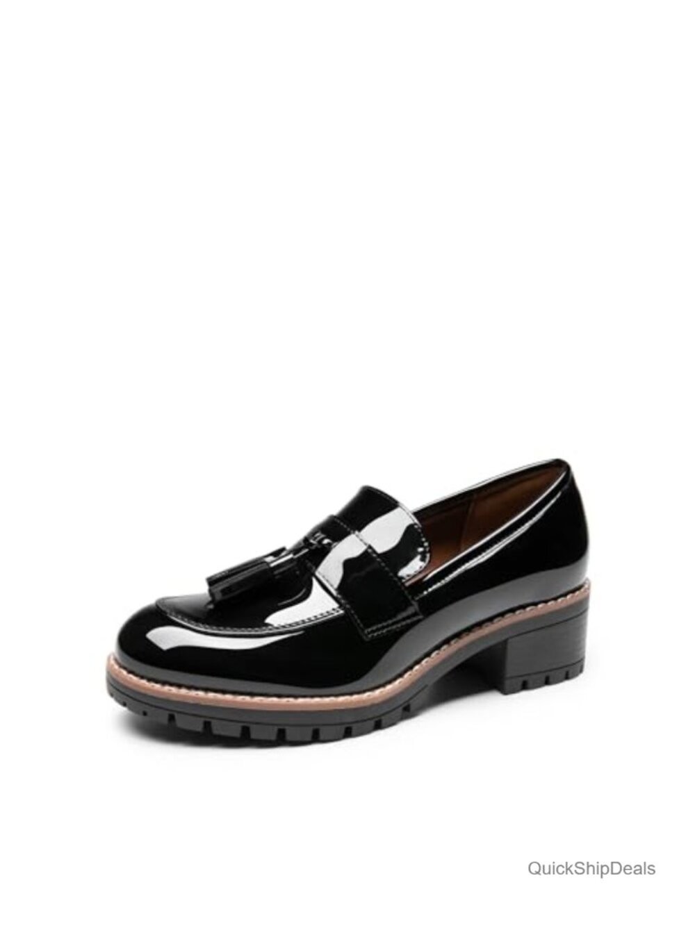 Women's Chunky Loafers Slip-On Business Casual Shoes Vegan Leather